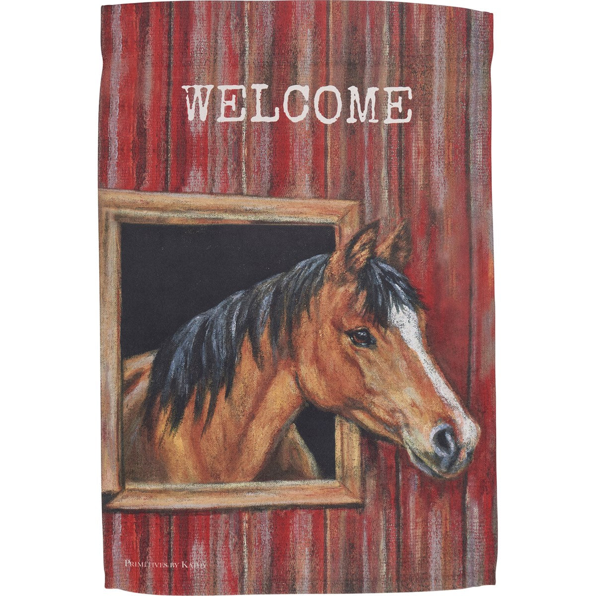 Welcome Horse in Red Barn Garden Flag