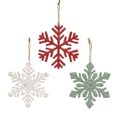 Set of 3 Metal Embossed Christmas Snowflakes 7"