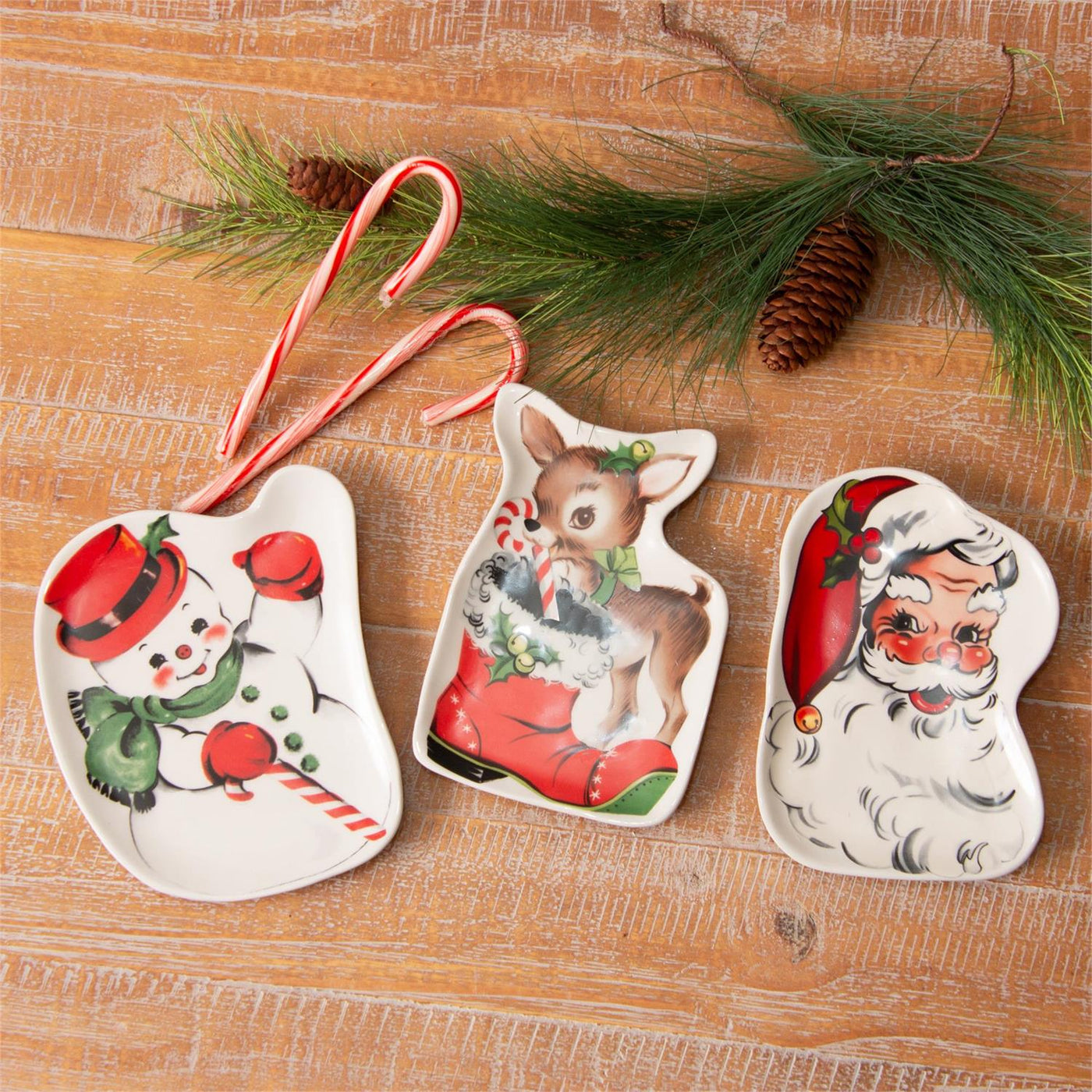Retro Deer Santa And Snowman Trinket Trays