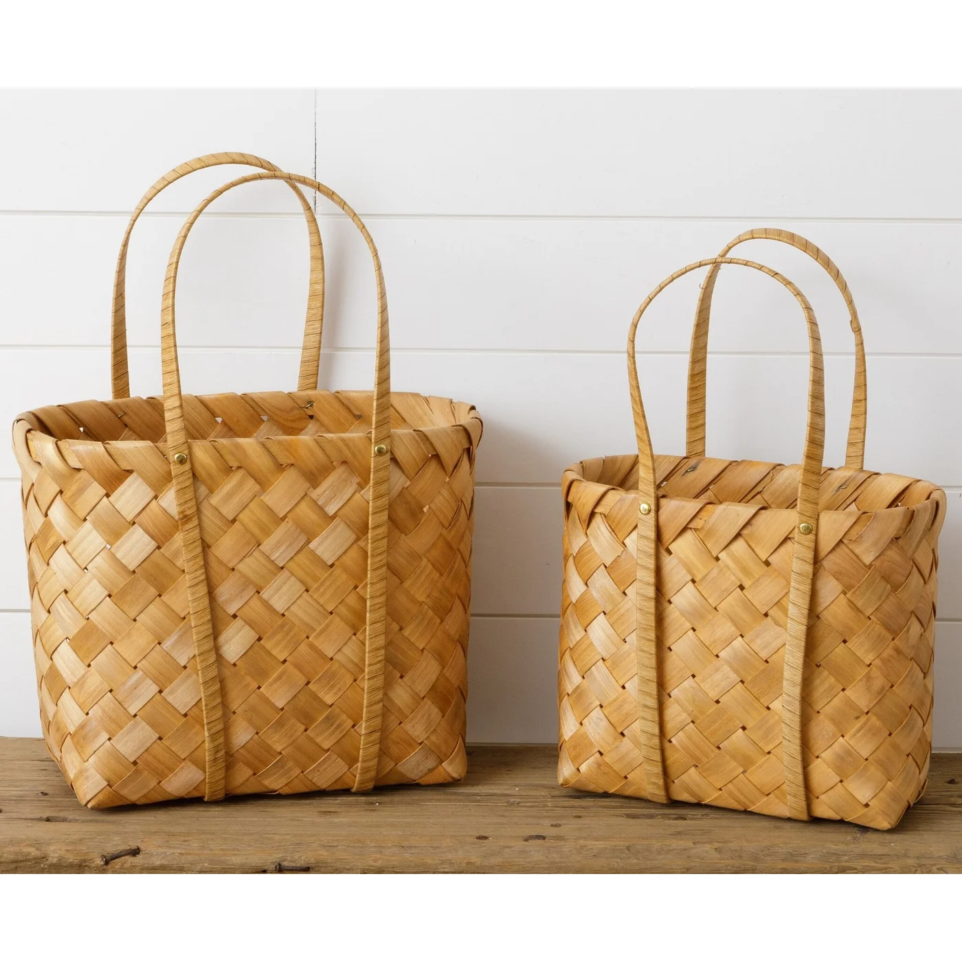 Chipwood Tote Baskets with Handles Set