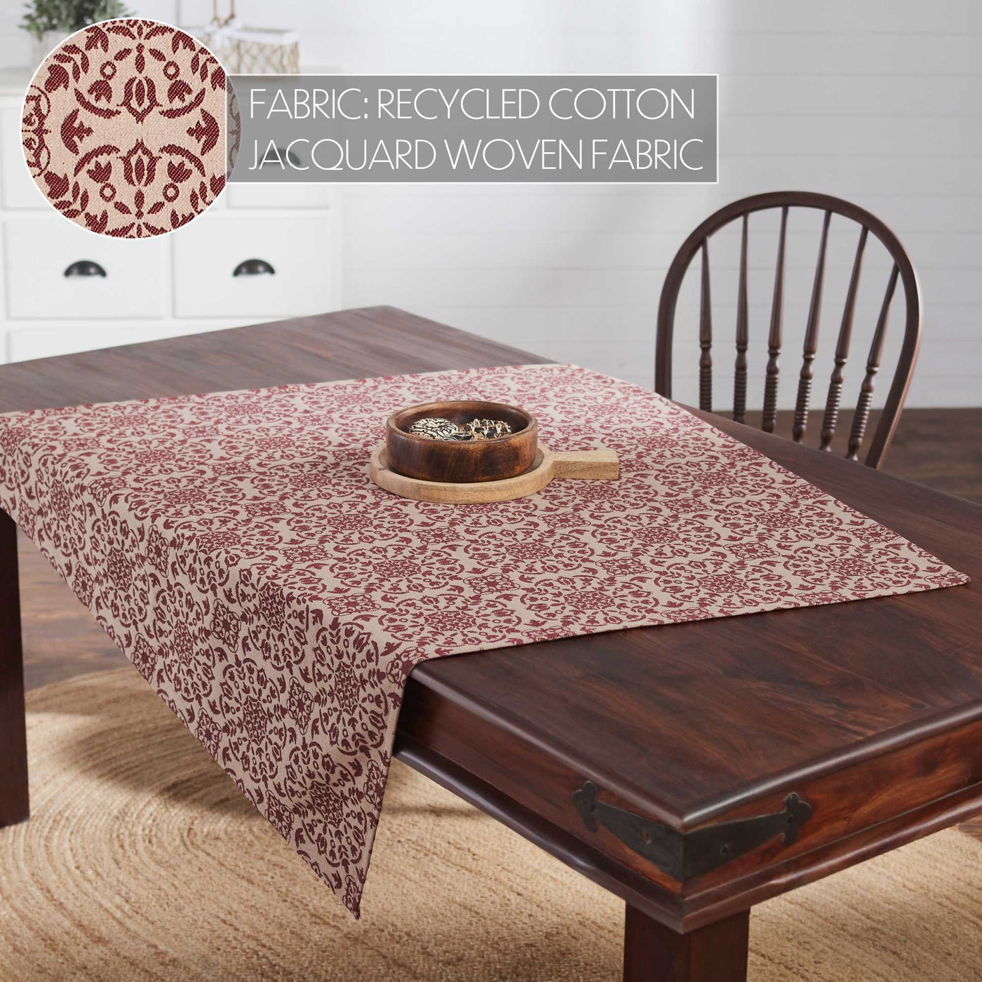 Custom House Burgundy Tan Jacquard 42" Square Table Topper