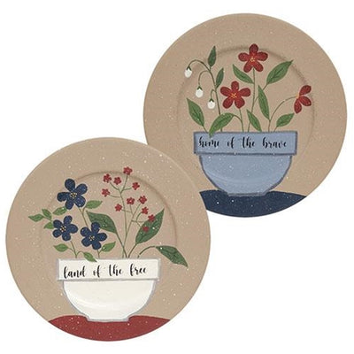 💙 Set of 2 Land of the Free Flowers 8.5" Decorative Americana Plates