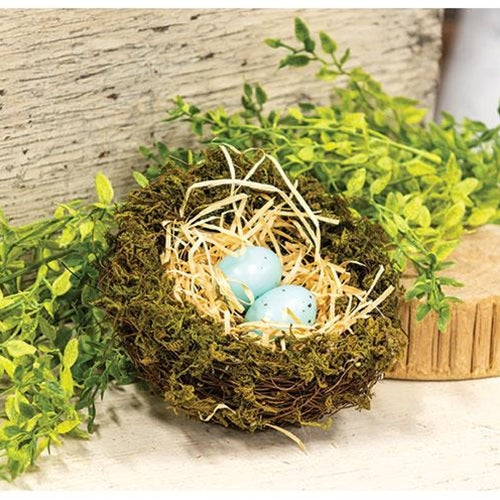 💙 Mossy Vine Bird Nest with Blue Eggs 6"