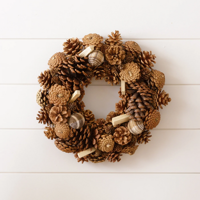 Pinecone Wreath With Fabric Balls 14" diameter