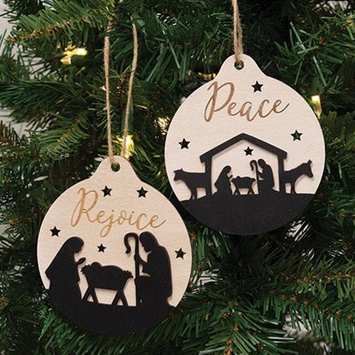 Set of 2 Peace and Rejoice Nativity Silhouette Ornaments