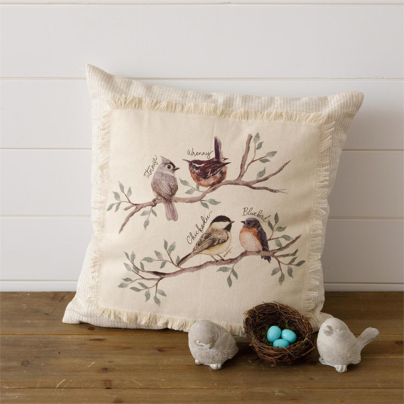 Natural Birds on Branch 18" Accent Pillow