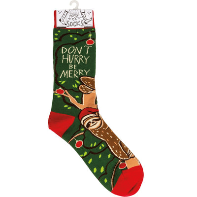 Christmas Sloth Don't Hurry Be Merry Novelty Socks