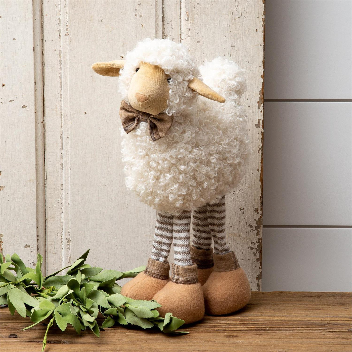 Standing Sheep Figure with Tan Stripped Legs and Bowtie