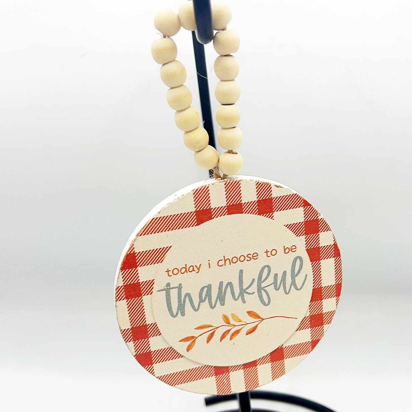 💙 Set of 2 Thankful and Gratitude Plaid Beaded Round Ornaments