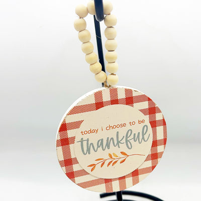 💙 Set of 2 Thankful and Gratitude Plaid Beaded Round Ornaments