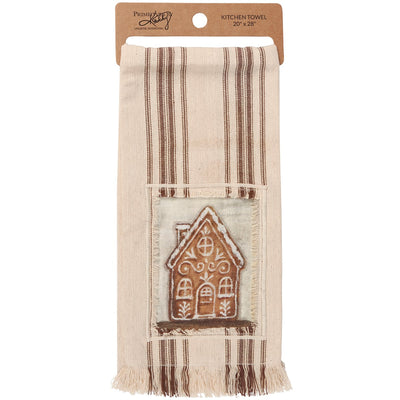 Gingerbread House Striped Kitchen Towel