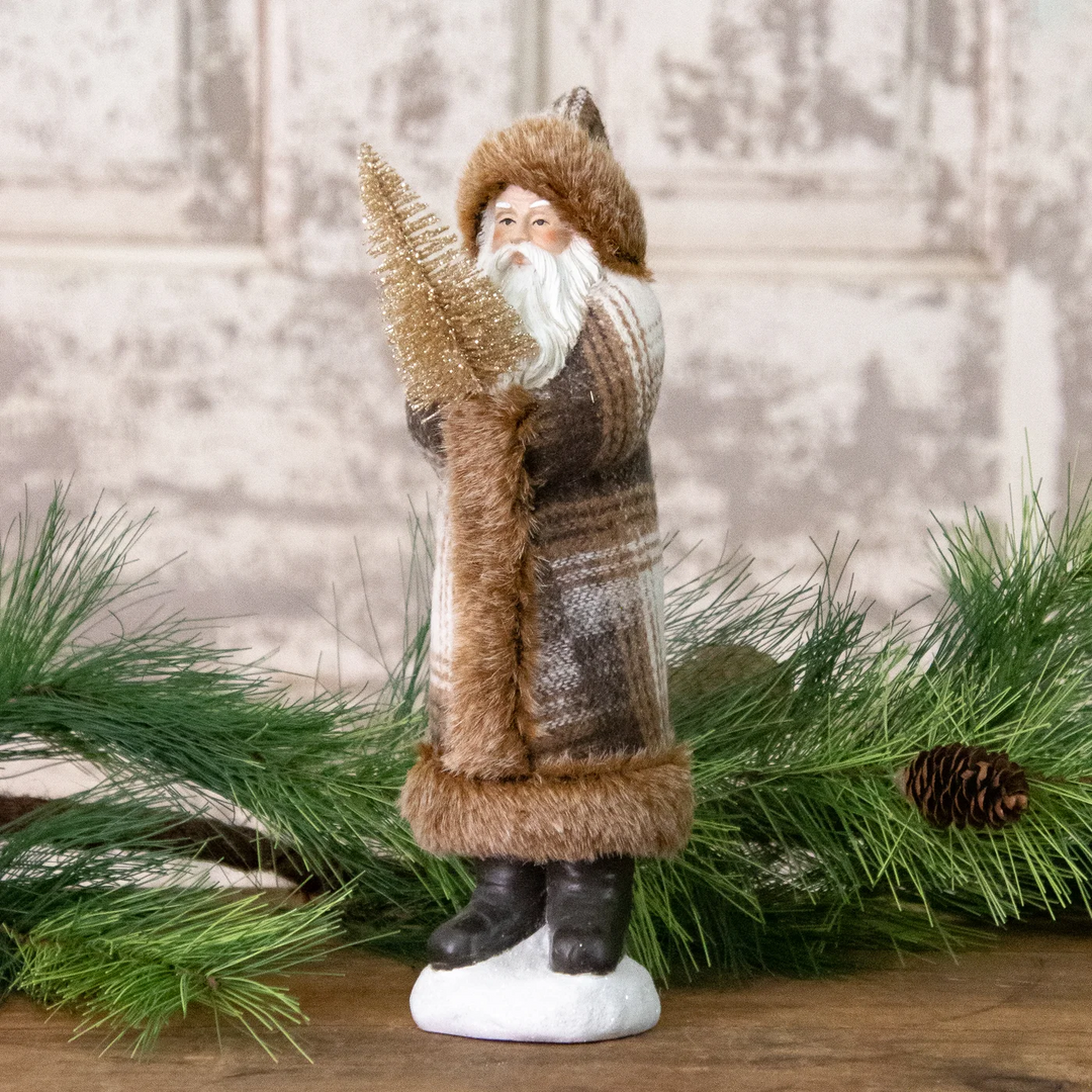 Belsnickle Santa in Brown and White Plaid Coat 10