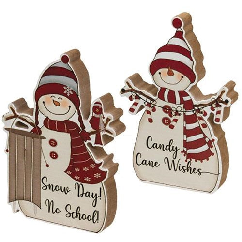 Set of 2 Candy Cane Wishes Chunky Snowmen Sitters