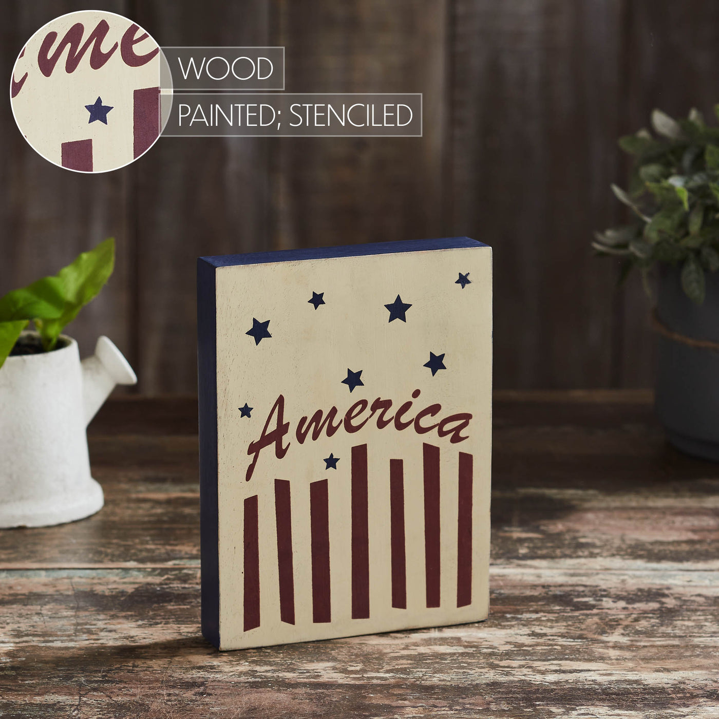 America Stars & Stripes 8" Wooden Block