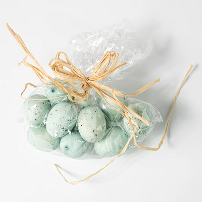 Set of 12 Light Blue & Black 1.5" Faux Eggs