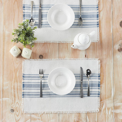 Antique White Stripe Blue Indoor/Outdoor Placemat Set of 6