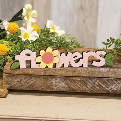 Flowers Wooden Word Cutout Sitter 9"