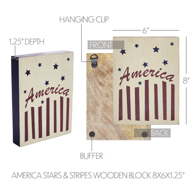 America Stars & Stripes 8" Wooden Block