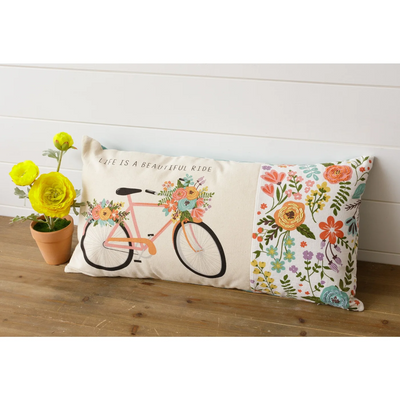 Life Is A Beautiful Ride Bike With Flowers Throw Pillow