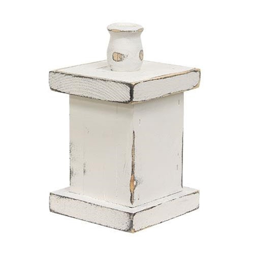 Farmhouse White Wooden Pedestal Taper Holder 7.5" H