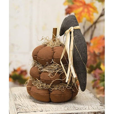 Stuffed Pumpkin Stack with Primitive Crow 8" H