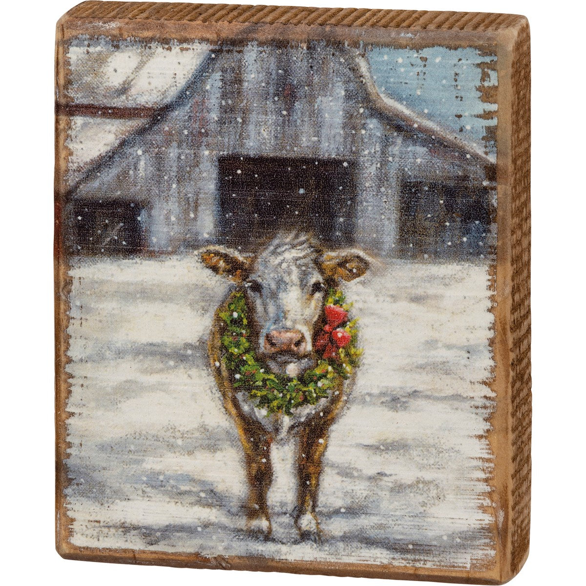 Cow With Wreath Small 4.5" H Block Sign