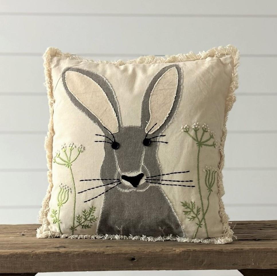 Wildflower Embroidered Rabbit 16" Accent Pillow