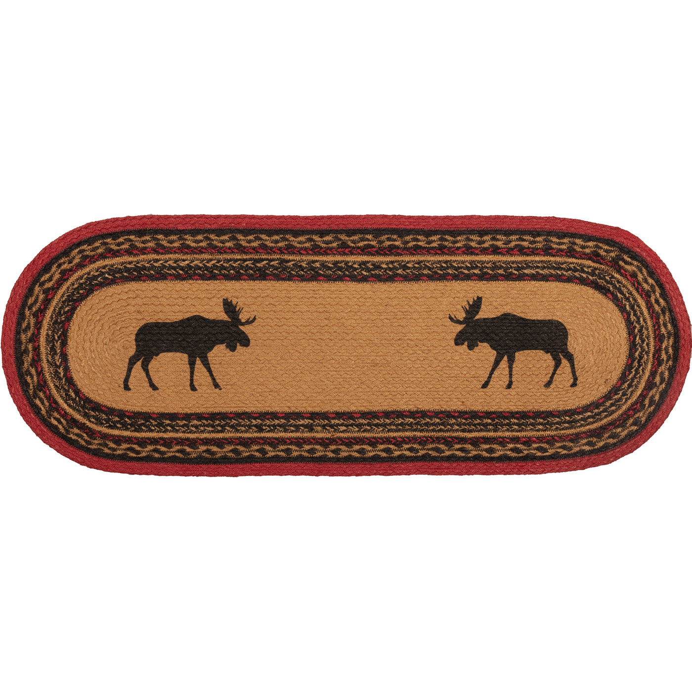 Cumberland Stenciled Moose 36" Jute Oval Table Runner