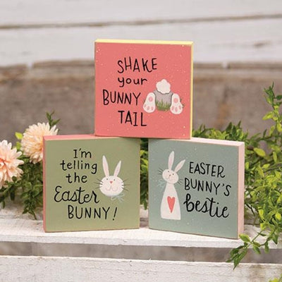 Set of 3 Easter Bunny 4" Wooden Square Block Signs