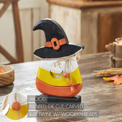 Halloween Wooden Candy Corn With Witch Hat Tabletop Decor