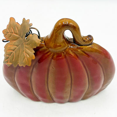 💙 Burnt Orange Pumpkin with Metal Leaf 5.25" H