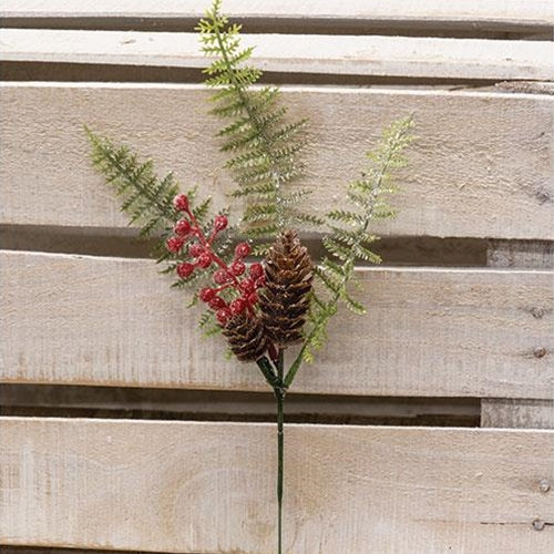 Set of 2 Winter Berry Pinecone and Fern Faux Evergreen Picks