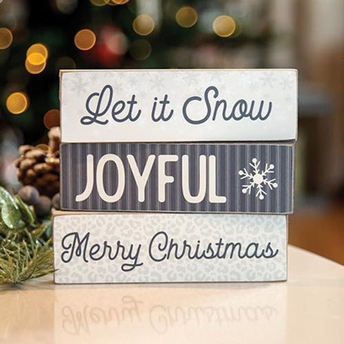 Set of 3 Let It Snow Skinny Wooden Block Signs