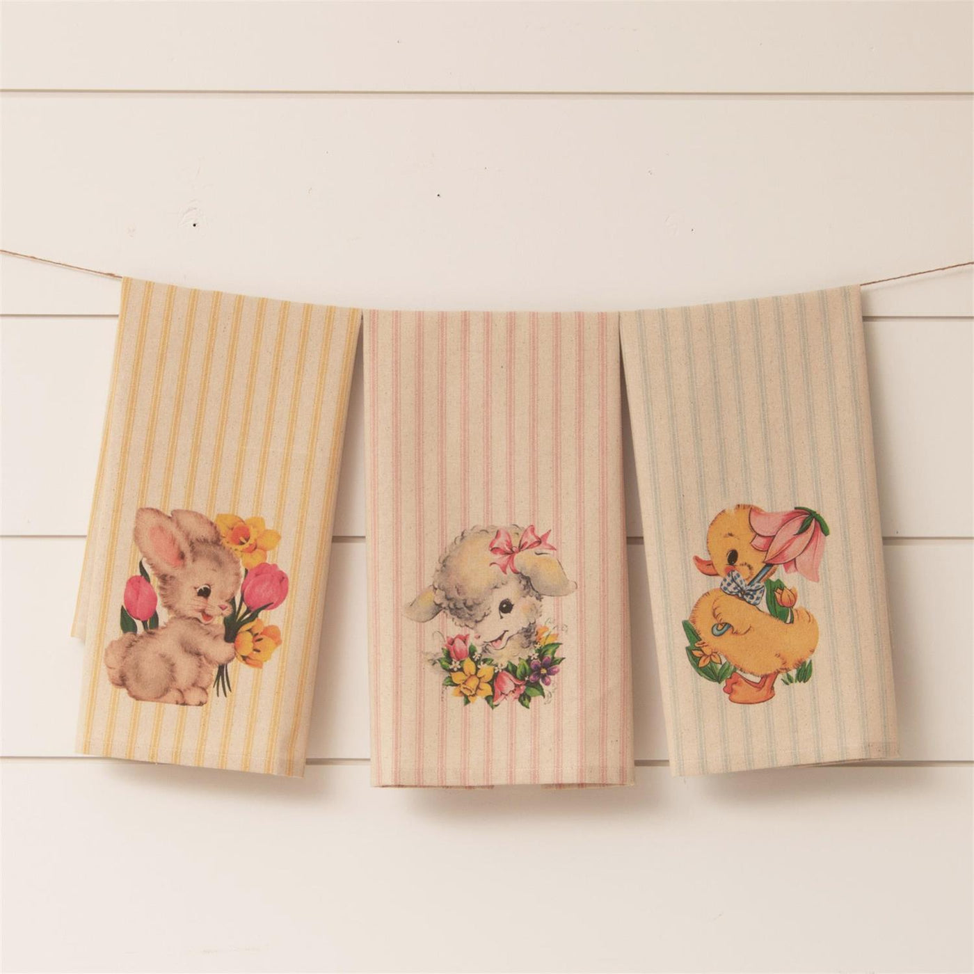 Set of 3 Retro Style Spring Easter Animals Tea Towels