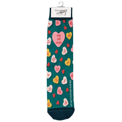 Yep, Still Single Conversation Hearts Valentine Fun Socks