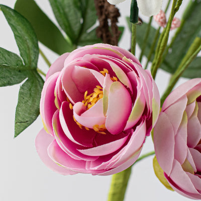 Pink Ranunculus Berry Leaves 17" Faux Floral Spray