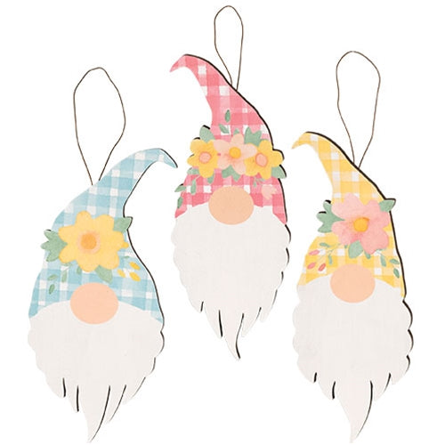 Set of 3 Spring Flower Chunky Gnome Ornaments
