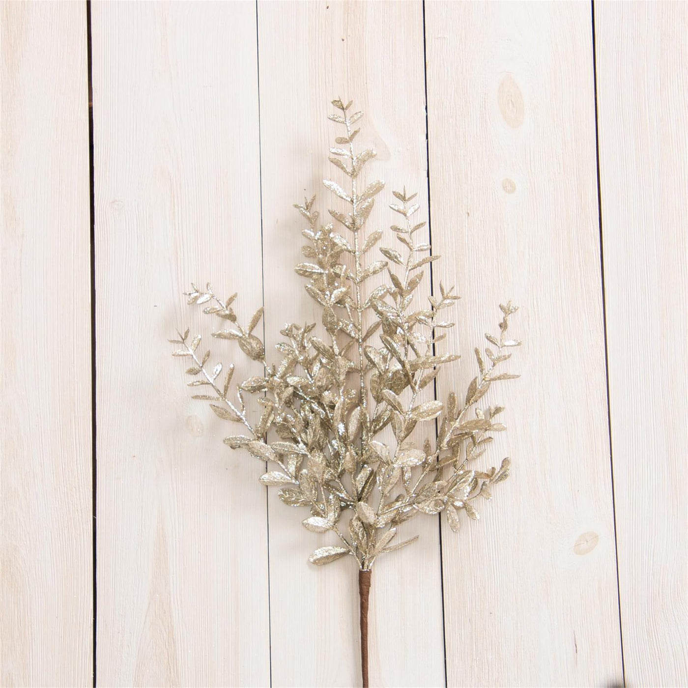 Silver Glitter Leaves 21" Faux Foliage Pick