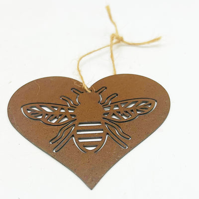 💙 Rusty Heart with Bee Cutout Flat Rustic Ornament