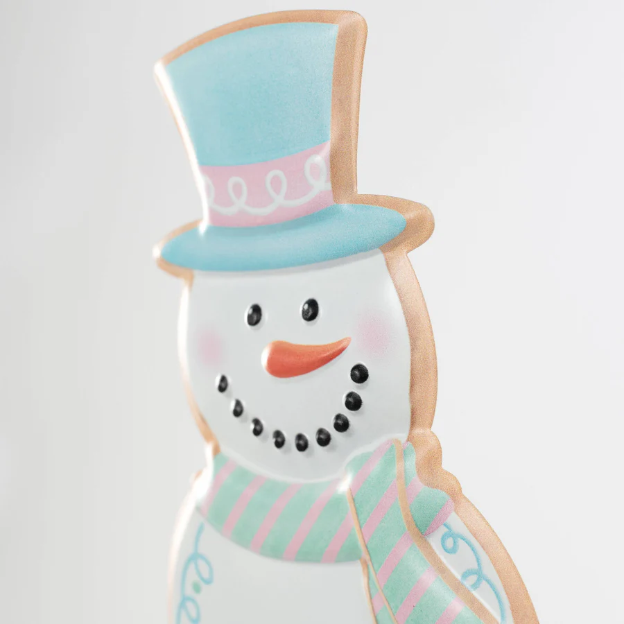 Snowman Cookie Pink & Blue 12" Metal Embossed Hanger: