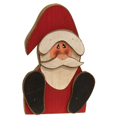 Distressed Wooden Sitting Santa 8.5" H