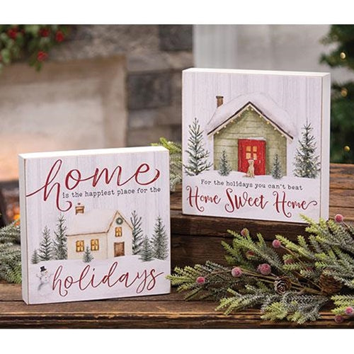 Set of 2 Happiest Place For the Holidays 7.5" Box Signs