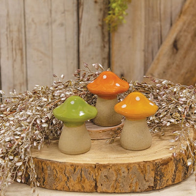 💙 Set of 3 Ceramic Fall Mushroom Figurines.