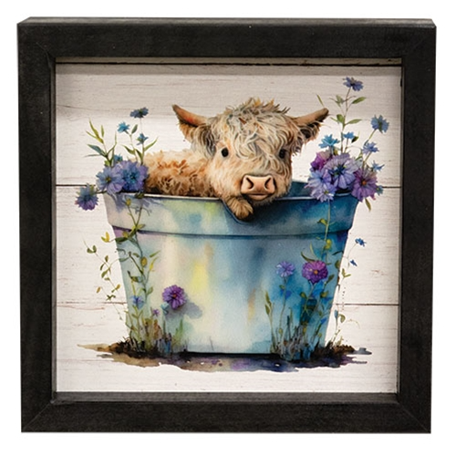 Baby Highland Cow in a Bucket 7" Shadowbox Frame