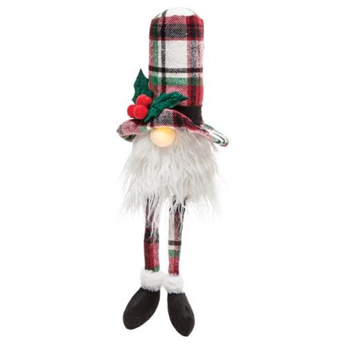 Plaid Santa Gnome with Dangle Legs and LED Light