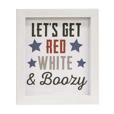 Let's Get Red White & Boozy Framed Sign 9" H