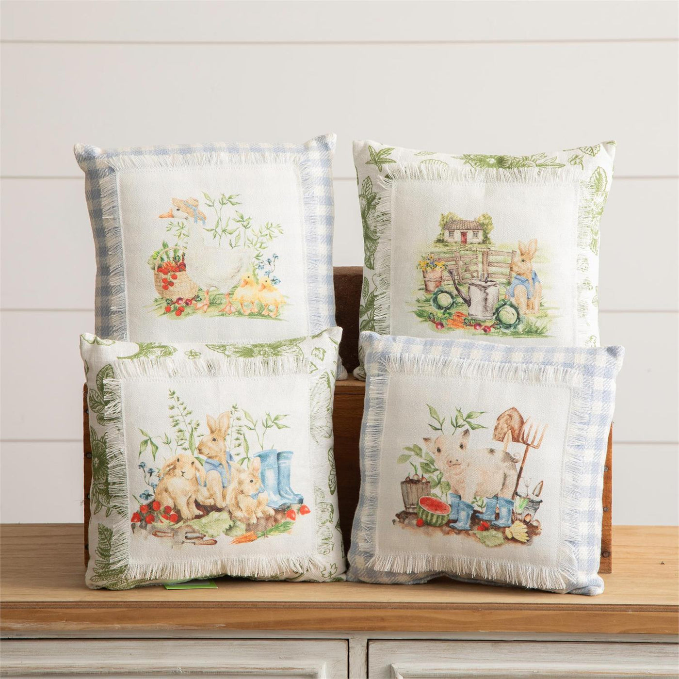 Set of 4 Garden Friends 10" Small Spring Accent Pillows