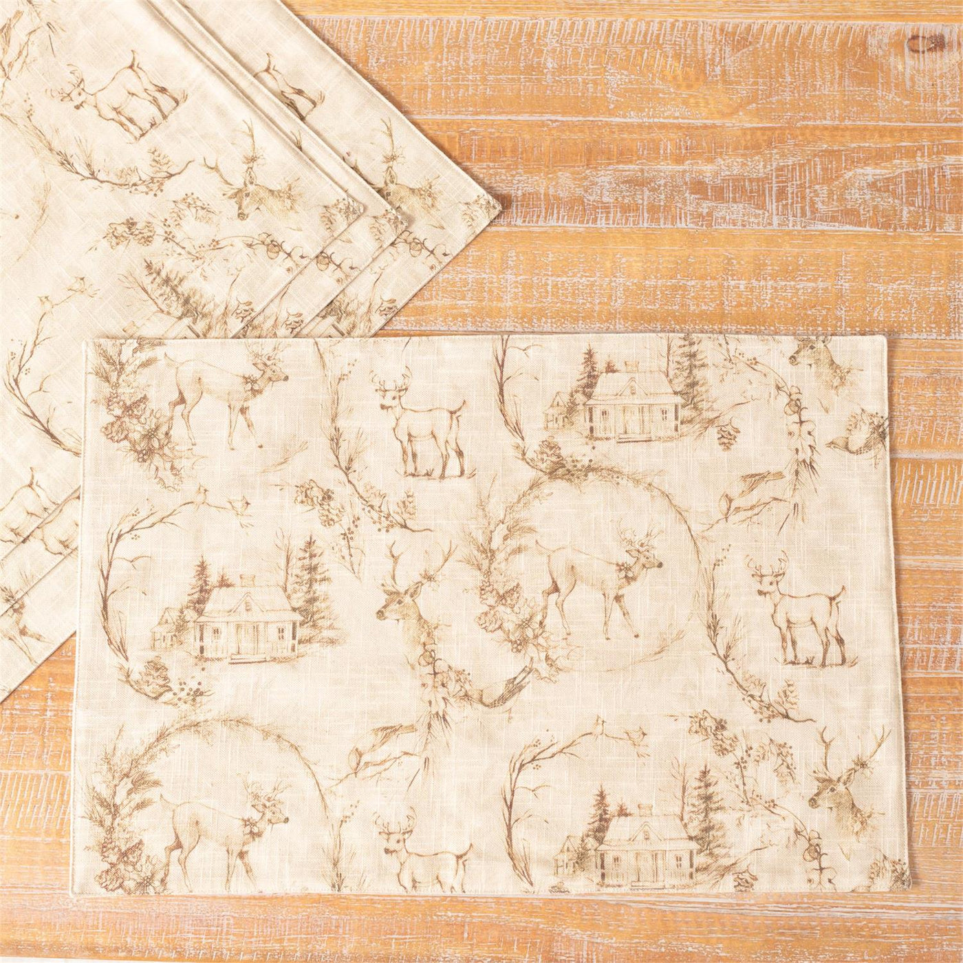 Set of 4 Sepia Deer Toile Print Placemats