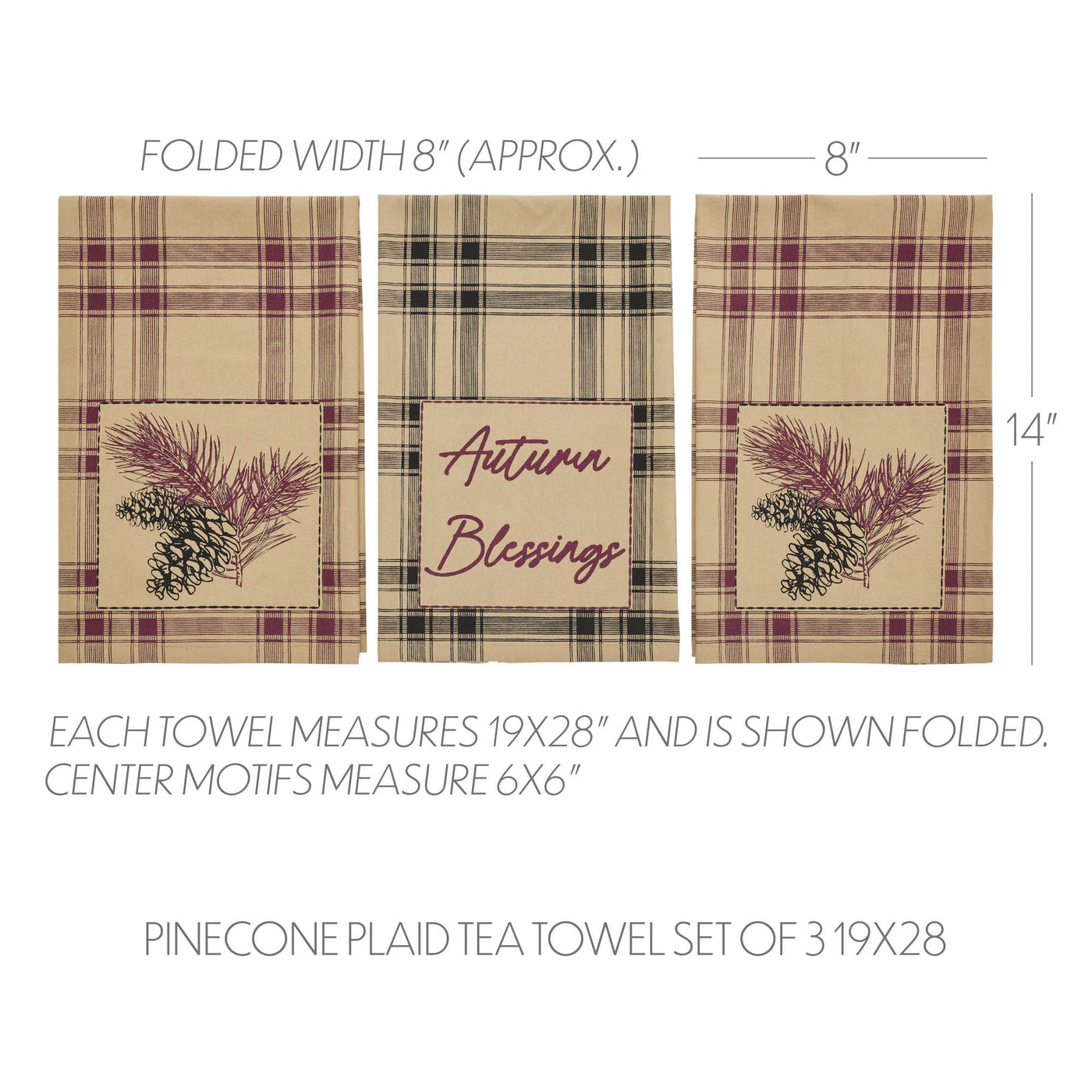 Set of 3 Connell Pinecone Plaid Tea Towel Set