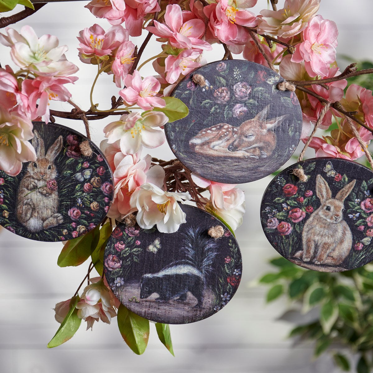 Set of 4 Woodland Spring Animals Ornament Set